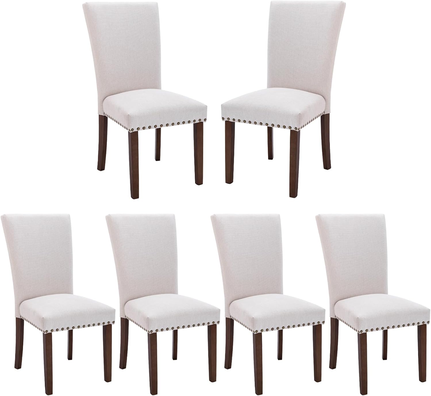 COLAMY Upholstered Fabric Dining Chairs Set of 6, High Back Padded Chairs w/Nailed Trim & Solid Wood Legs, Classic Parsons Chairs Side Chair for Home/Kitchen/Living Room-Beige (A420-BEIGE-6pcs)