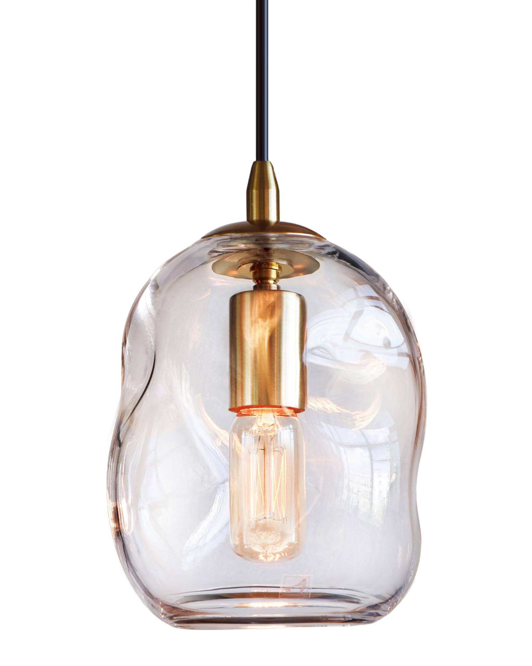 CASAMOTION Pendant Lights Kitchen Island 2 Pack Modern Contemporary Clear Glass Organic Globe Brass Gold Hanging Light Adjustable Cord Bedroom Dining Table Small Medium Lamp 8 Inch Height