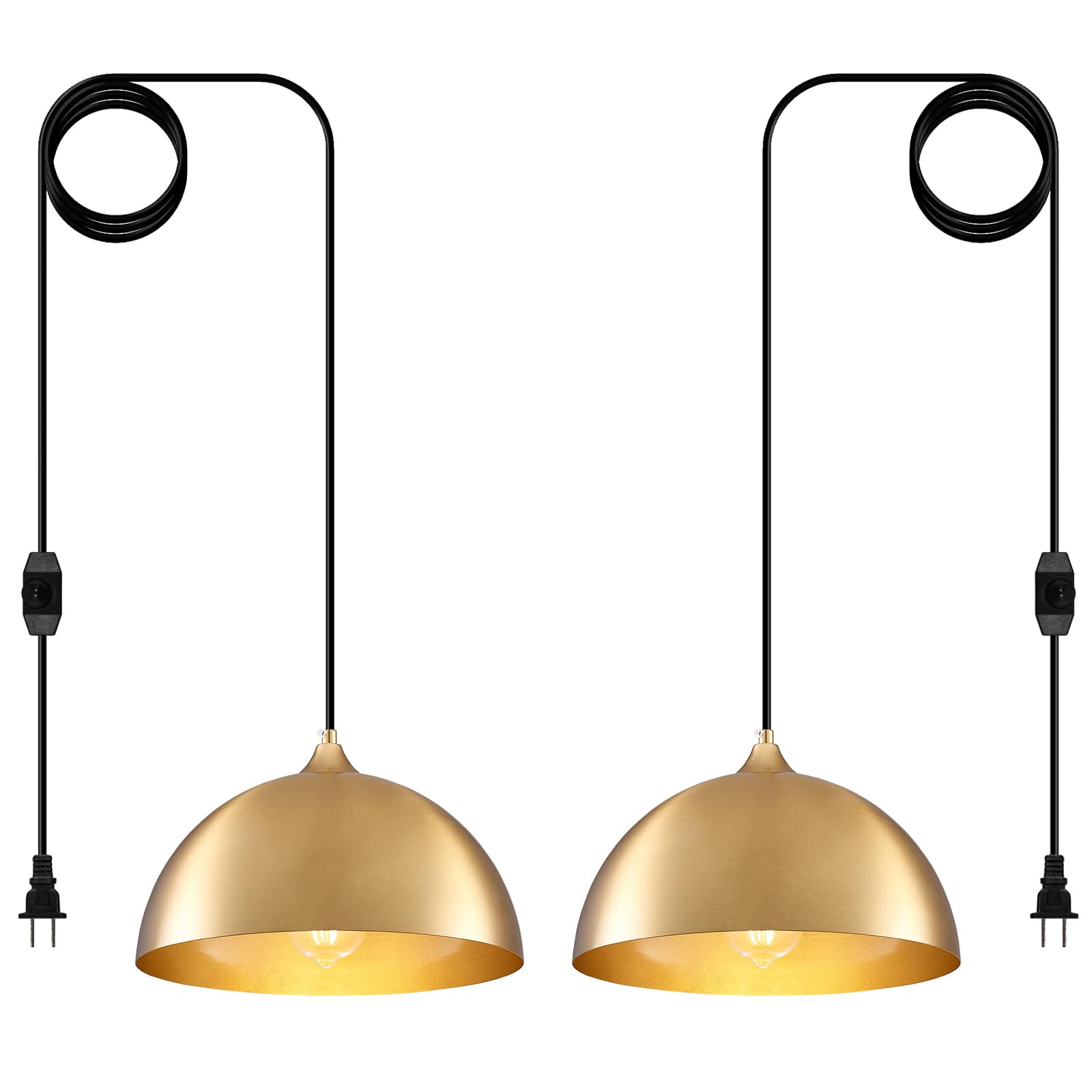 Farmhouse Pendant Lighting for Kitchen Island,Black and Gold Dome Pendant Light Fixtures, Industrial Hanging Ceiling Light for Dining Room Foyer Cafe Kitchen Sink,2 Pack