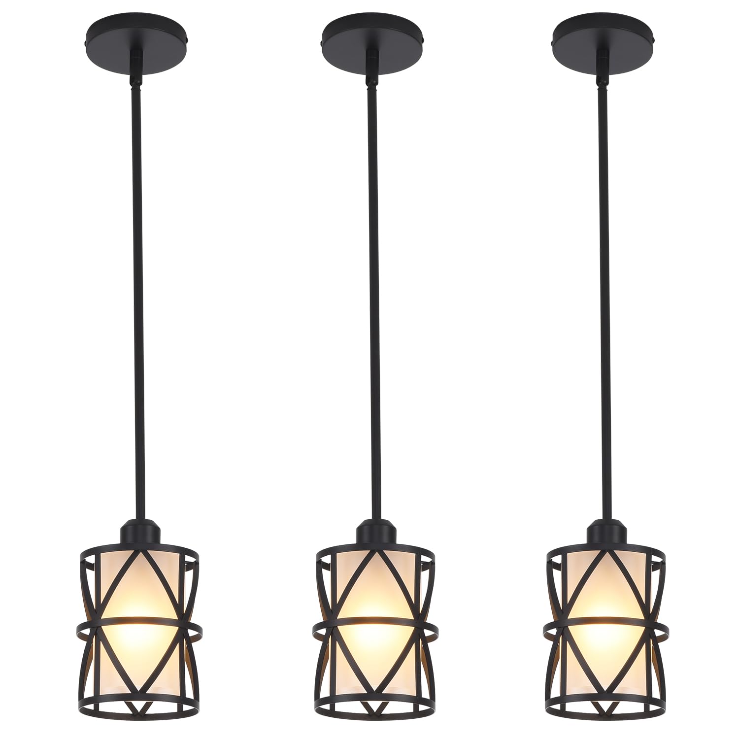 2 Pack Black Spiral Cage Pendant Lights with Clear Glass Shade, Suitable for Kitchen Island, Dining Table, Entryway, Restaurant