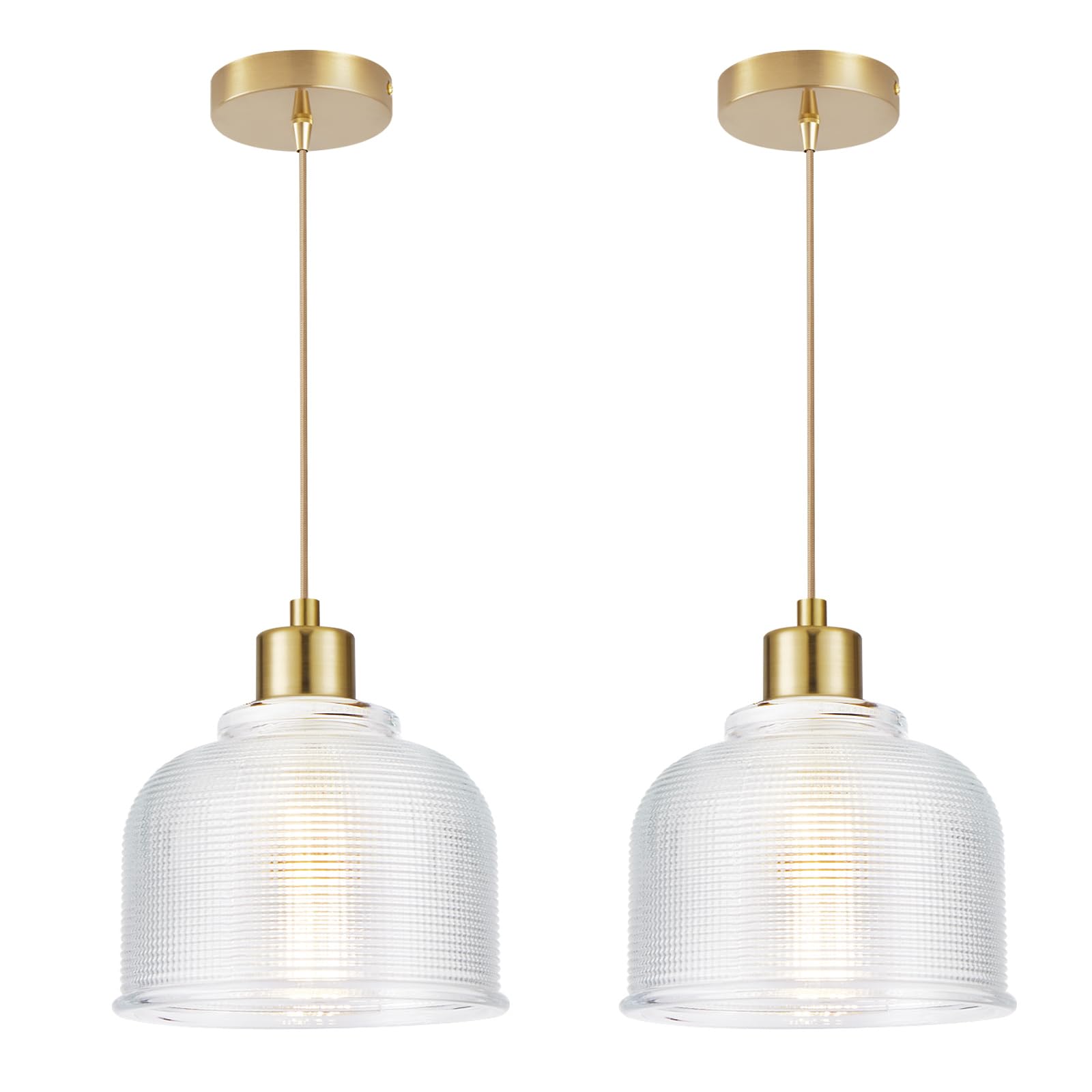 WimiSom Industrial Pendant Lighting, Modern Clear Glass Shade Farmhouse Adjustable Hanging Light Fixtures for Kitchen Island Living Room Bedroom Hallway, 3-Pack