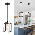 3 Pack Black Pendant Lights for Kitchen Island Industrial Lantern Pendant Light Fixtures with Clear Glass Shade, Farmhouse Adjustable Height Hanging Pendant Lighting for Dining Room