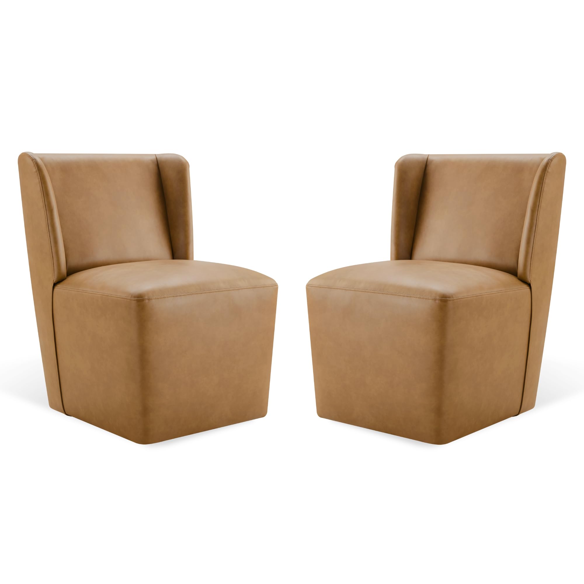 KISLOT Upholstered Dining Chairs Set of 4 with Casters, Wingback Modern Side Armless Deskchair with Rollers for Diningroom Bedroom Livingroom Reading Room, Cream Beige Fabric