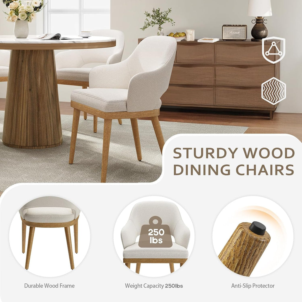 MALOL Wooden Dining Chairs Set of 2, Modern Fabric Upholstered Dining Room Chair, Kitchen Side Chairs, Farmhouse Dinner Chair with Open Back for Kitchen, Beige