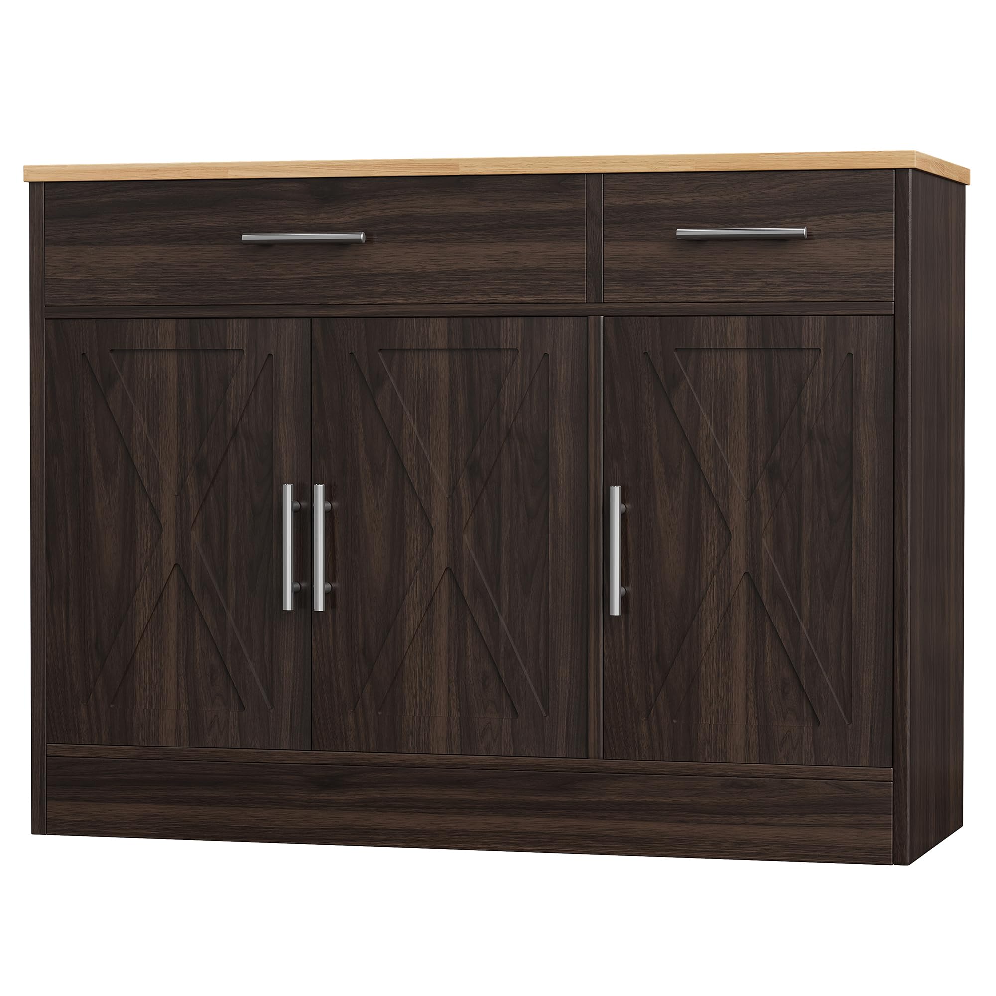 Shintenchi Modern Farmhouse Sideboard Buffet Cabinet with Storage with 3 Doors,42" Barn Doors Buffet Cabinet with Storage, Wood Coffee Bar Cabinets with Adjustable Shelf for Kitchen Living Room,Green