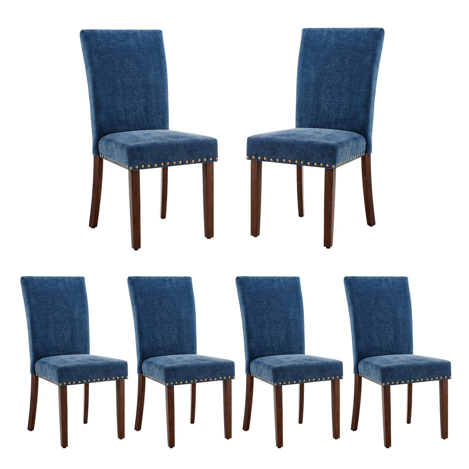 COLAMY Upholstered Fabric Dining Chairs Set of 6, High Back Padded Chairs w/Nailed Trim & Solid Wood Legs, Classic Parsons Chairs Side Chair for Home/Kitchen/Living Room-Beige (A420-BEIGE-6pcs)