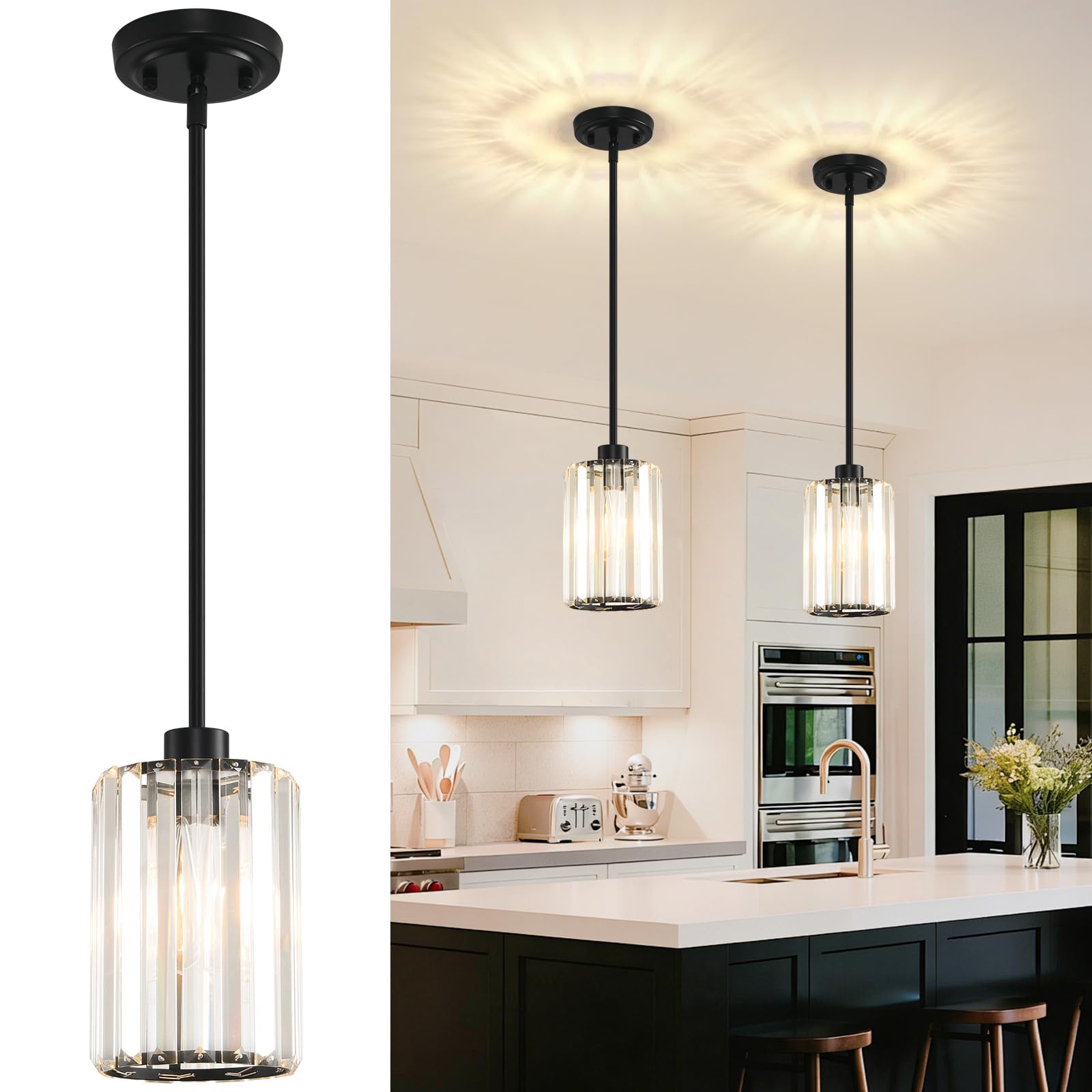 2 Pack Pendant Lights Kitchen Island, Modern Gold Pendant Light Fixtures, Mini Chandelier Crystal Kitchen Island Lighting, Hanging Pendant Lights Fixture for Kitchen Island Dining Room Hallway Foyer