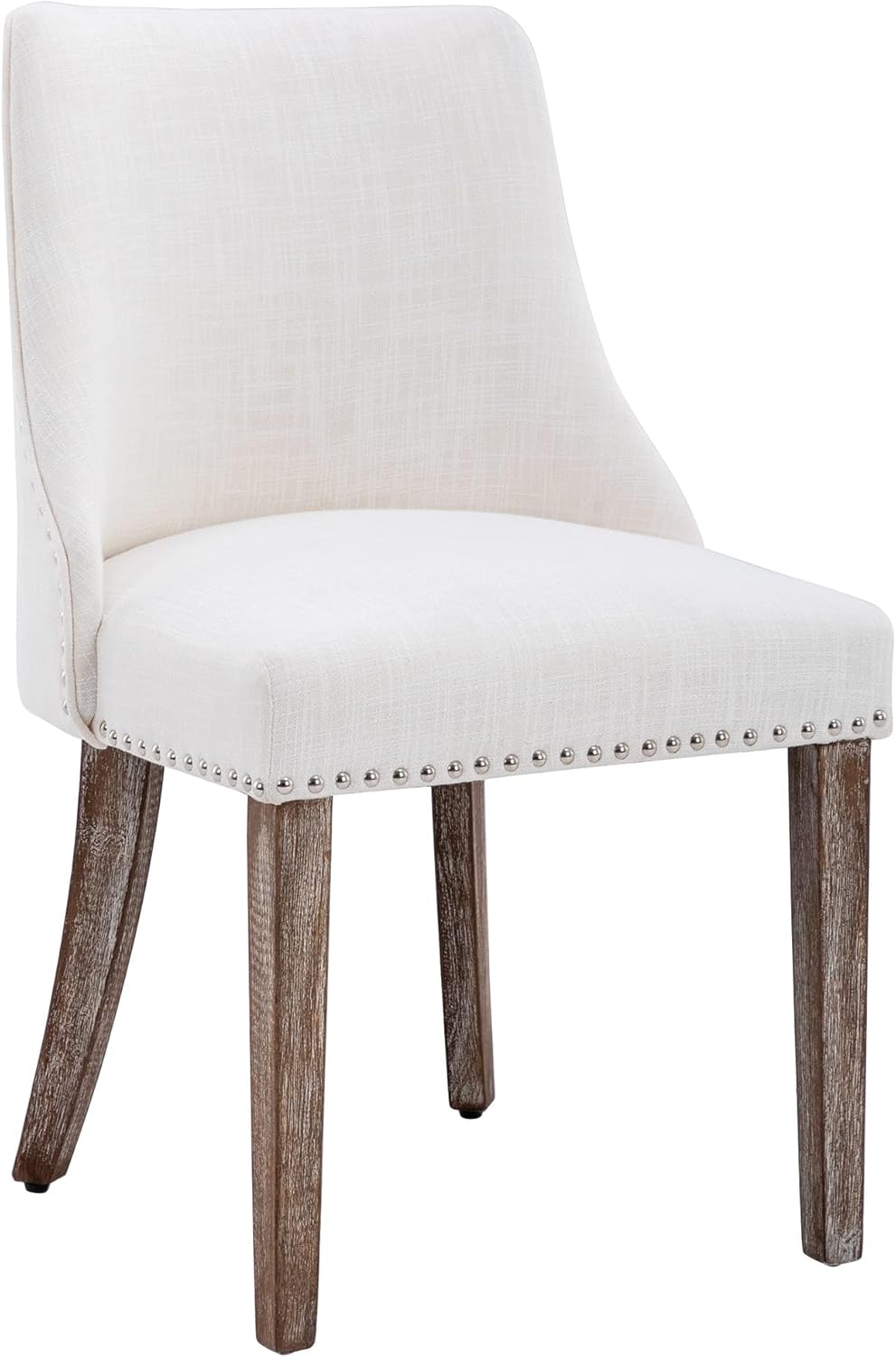 Kmax Fabric Dining Chairs Set of 2 Upholstered Side Chairs Farmhouse Accent Chairs with Nailhead Wood Legs for Dining Room Guest Room Restaurant, Cream