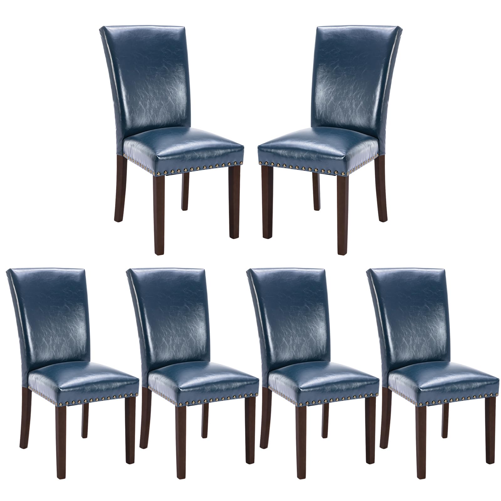 COLAMY Upholstered Fabric Dining Chairs Set of 6, High Back Padded Chairs w/Nailed Trim & Solid Wood Legs, Classic Parsons Chairs Side Chair for Home/Kitchen/Living Room-Beige (A420-BEIGE-6pcs)