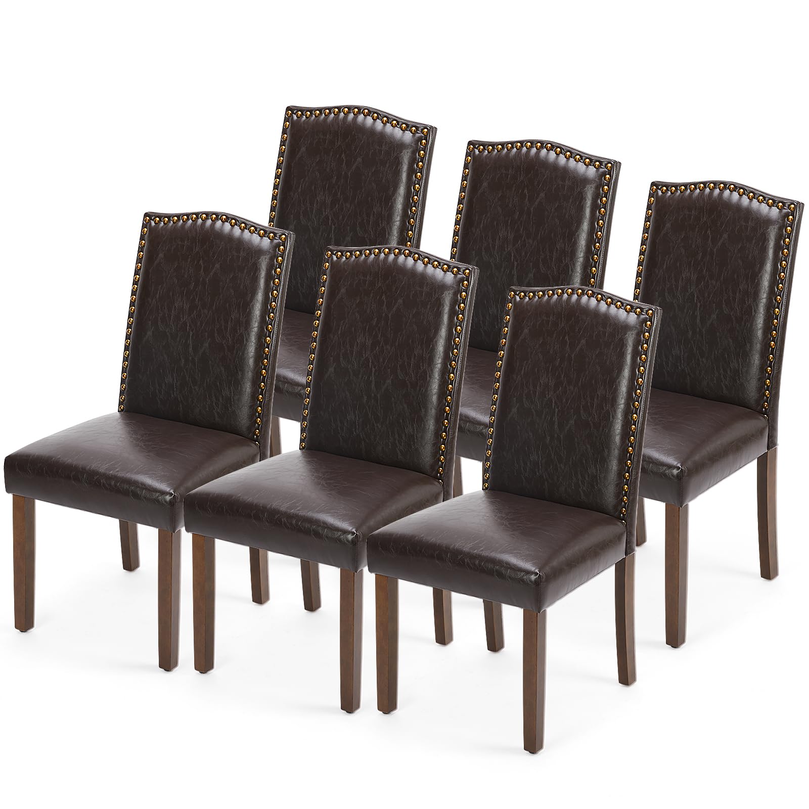 DUMOS Upholstered Dining Chairs，Set of 6 Fabric Dining Room Kitchen Chair with Nailhead Trim and Wood Legs, Modern Side Chairs for Living Light Grey