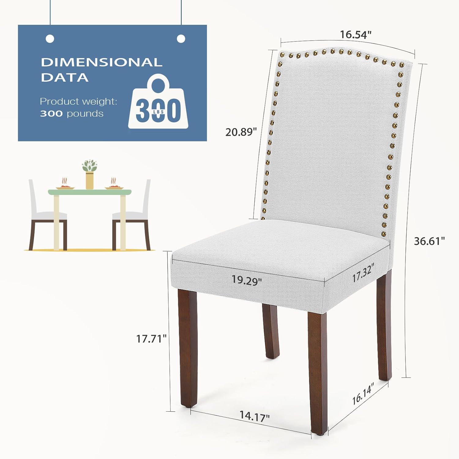 DUMOS Upholstered Dining Chairs，Set of 6 Fabric Dining Room Kitchen Chair with Nailhead Trim and Wood Legs, Modern Side Chairs for Living Light Grey