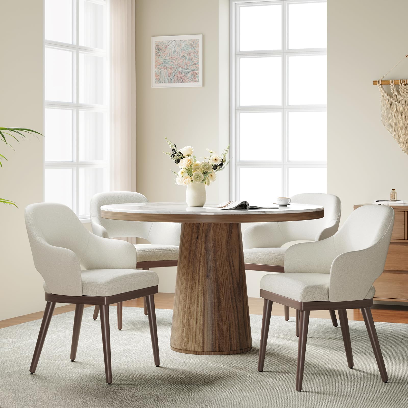 MALOL Wooden Dining Chairs Set of 2, Modern Fabric Upholstered Dining Room Chair, Kitchen Side Chairs, Farmhouse Dinner Chair with Open Back for Kitchen, Beige