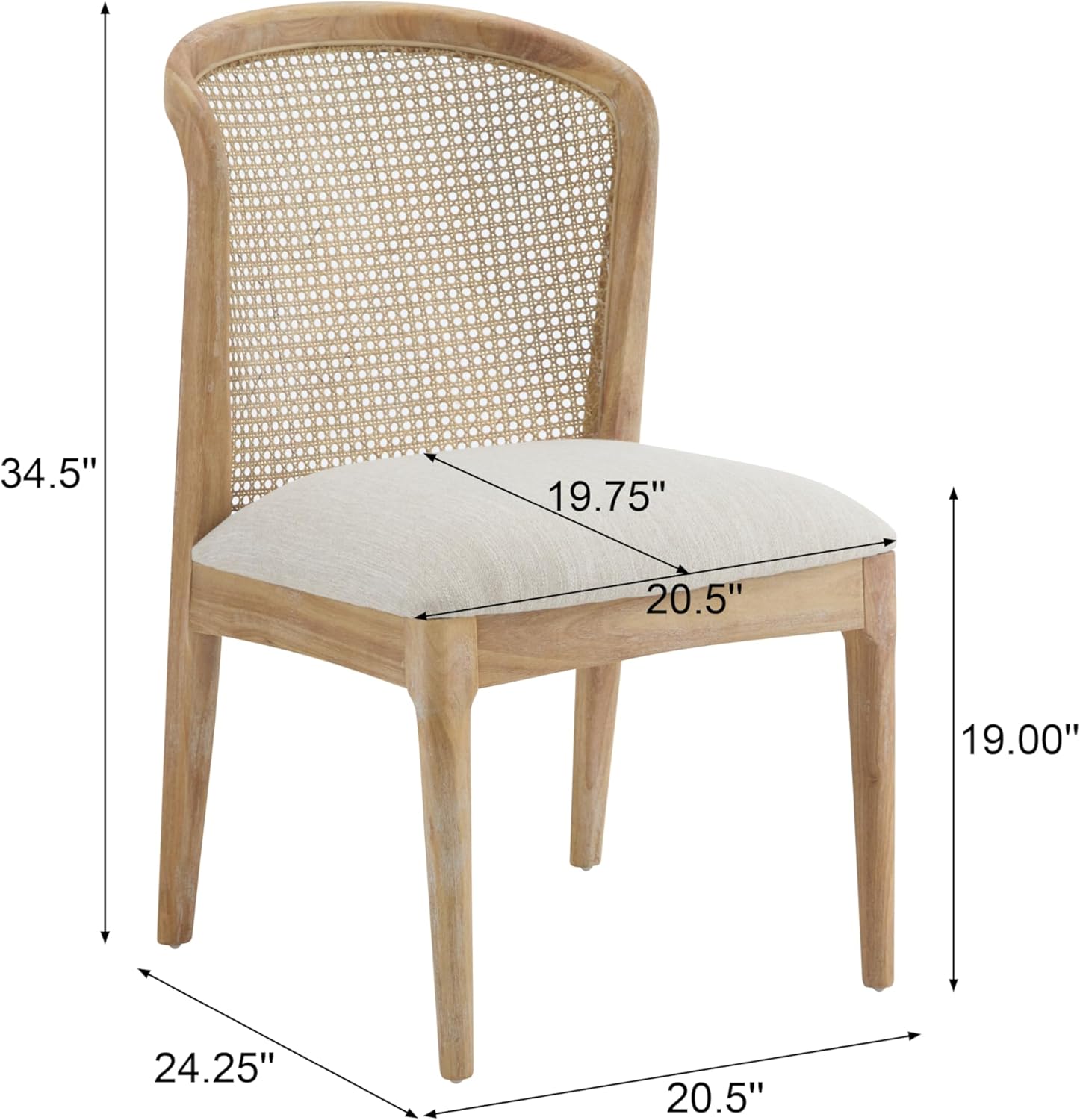 Christopher Knight Home Lilia Dining Chairs Set of 2, Modern Dining Chair with Fabric Upholstery, Rubberwood Frame Kitchen Chairs with Cane Webbing, Extra Seat for Dining Room, Beige + Natural