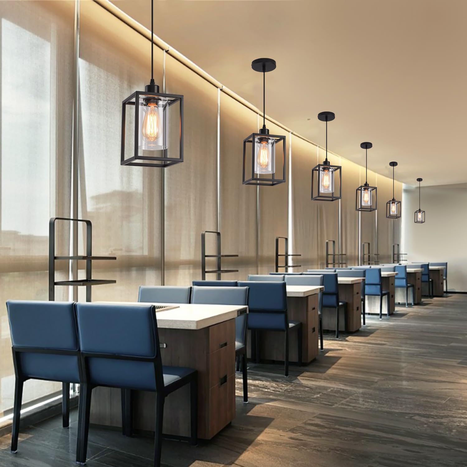 3 Pack Black Pendant Lights for Kitchen Island Industrial Lantern Pendant Light Fixtures with Clear Glass Shade, Farmhouse Adjustable Height Hanging Pendant Lighting for Dining Room