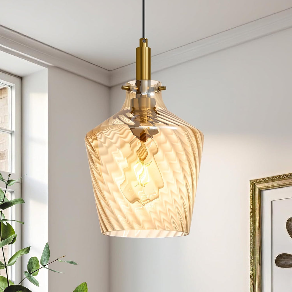 Modern Glass Pendant Lighting for Kitchen Island 2 Pack, Farmhouse Black and Gold Pendant Light Fixtures, Adjustable Hanging Ceiling Light, Angled Clear Glass Shades 8 Inch