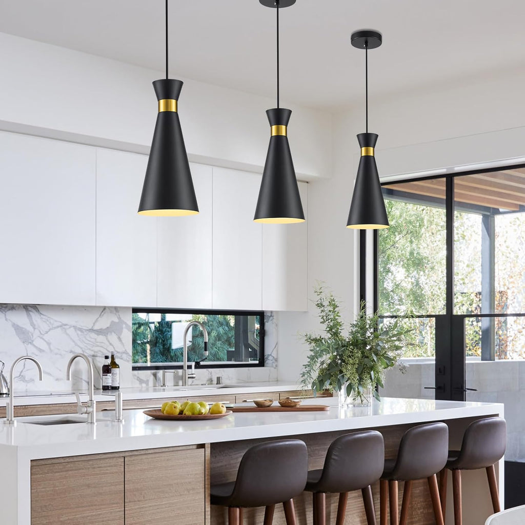 2026 New Pendant Lights Kitchen Island 3 Pack Black Gold, 5.9" Mini Modern Island Lights for Kitchen Pendant Light fixtures Adjustable Hanging Small Farmhouse Kitchen Island Lighting for Sink Bar