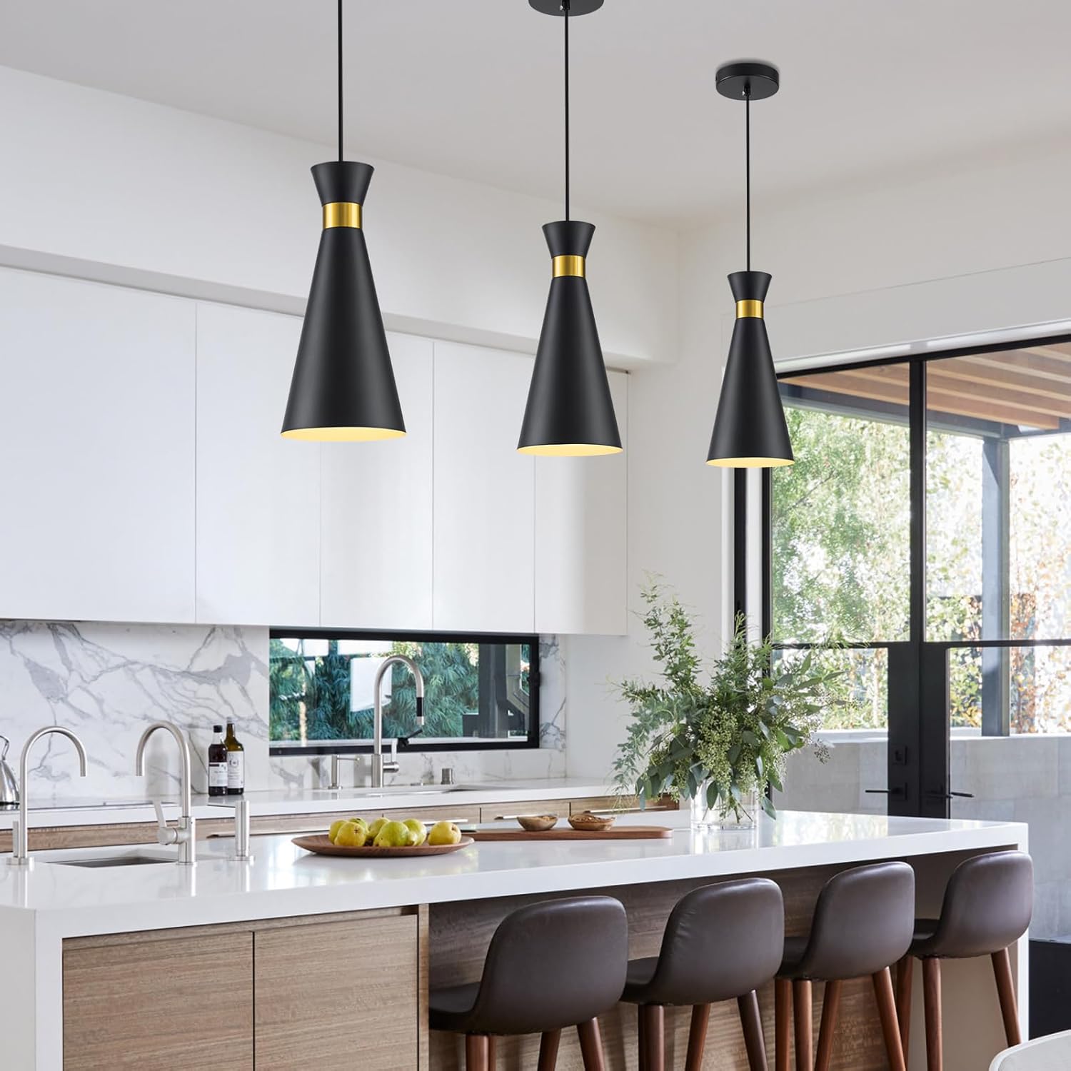 2026 New Pendant Lights Kitchen Island 3 Pack Black Gold, 5.9" Mini Modern Island Lights for Kitchen Pendant Light fixtures Adjustable Hanging Small Farmhouse Kitchen Island Lighting for Sink Bar