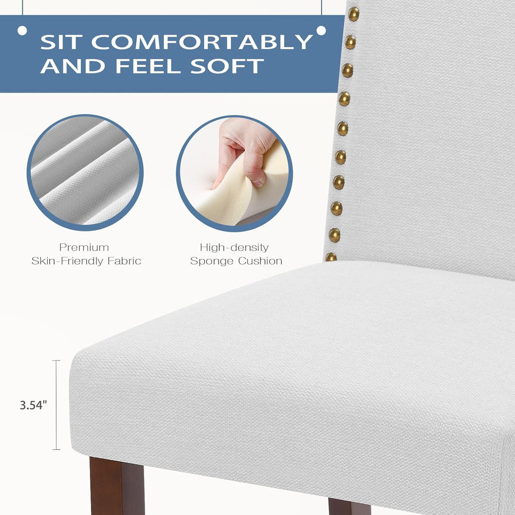 DUMOS Upholstered Dining Chairs，Set of 6 Fabric Dining Room Kitchen Chair with Nailhead Trim and Wood Legs, Modern Side Chairs for Living Light Grey