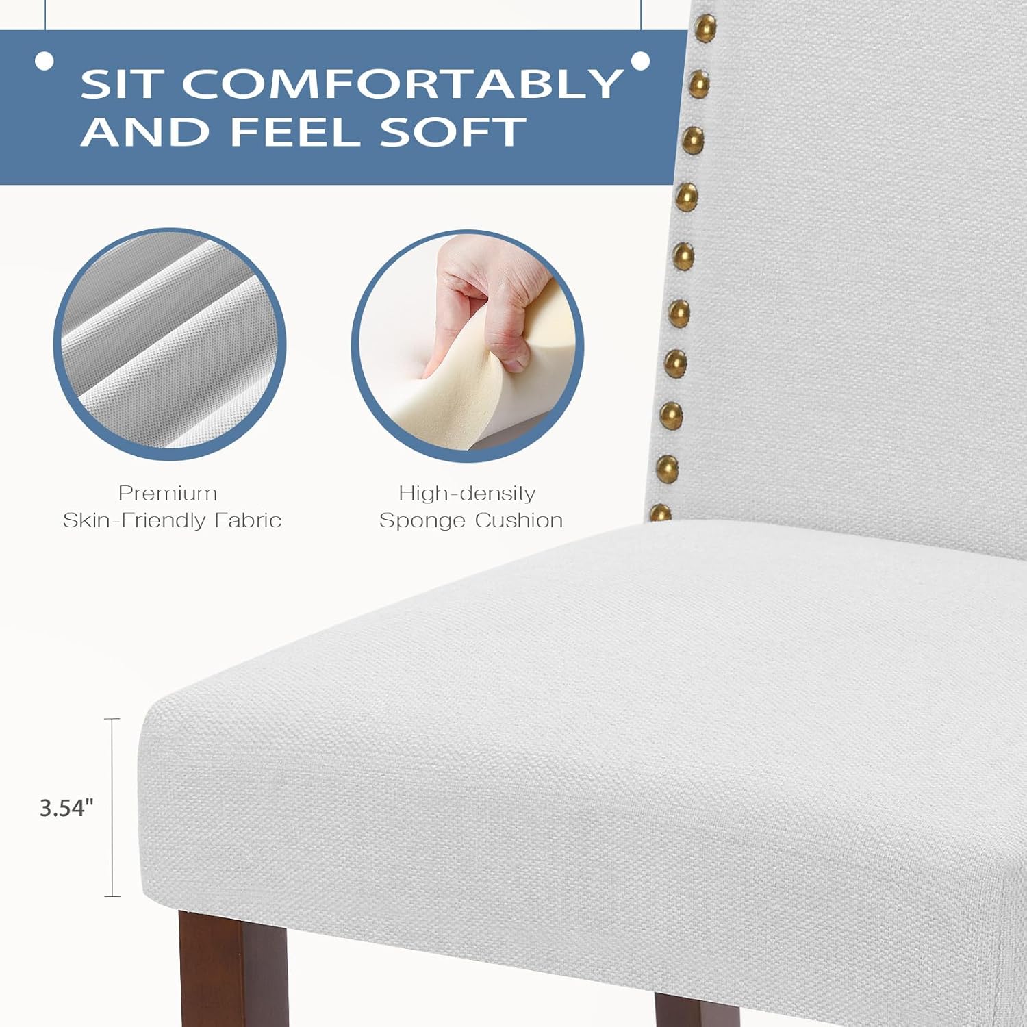 DUMOS Upholstered Dining Chairs，Set of 6 Fabric Dining Room Kitchen Chair with Nailhead Trim and Wood Legs, Modern Side Chairs for Living Light Grey
