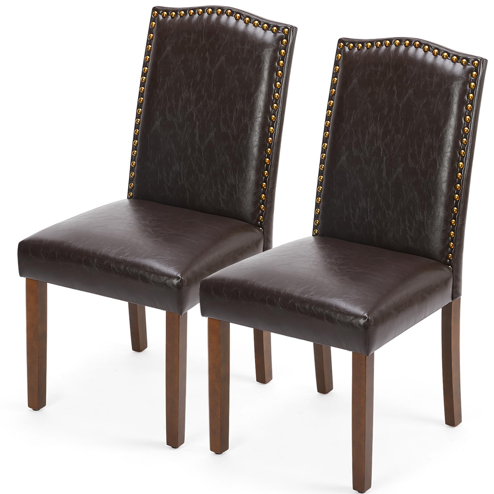 DUMOS Upholstered Dining Chairs，Set of 6 Fabric Dining Room Kitchen Chair with Nailhead Trim and Wood Legs, Modern Side Chairs for Living Light Grey