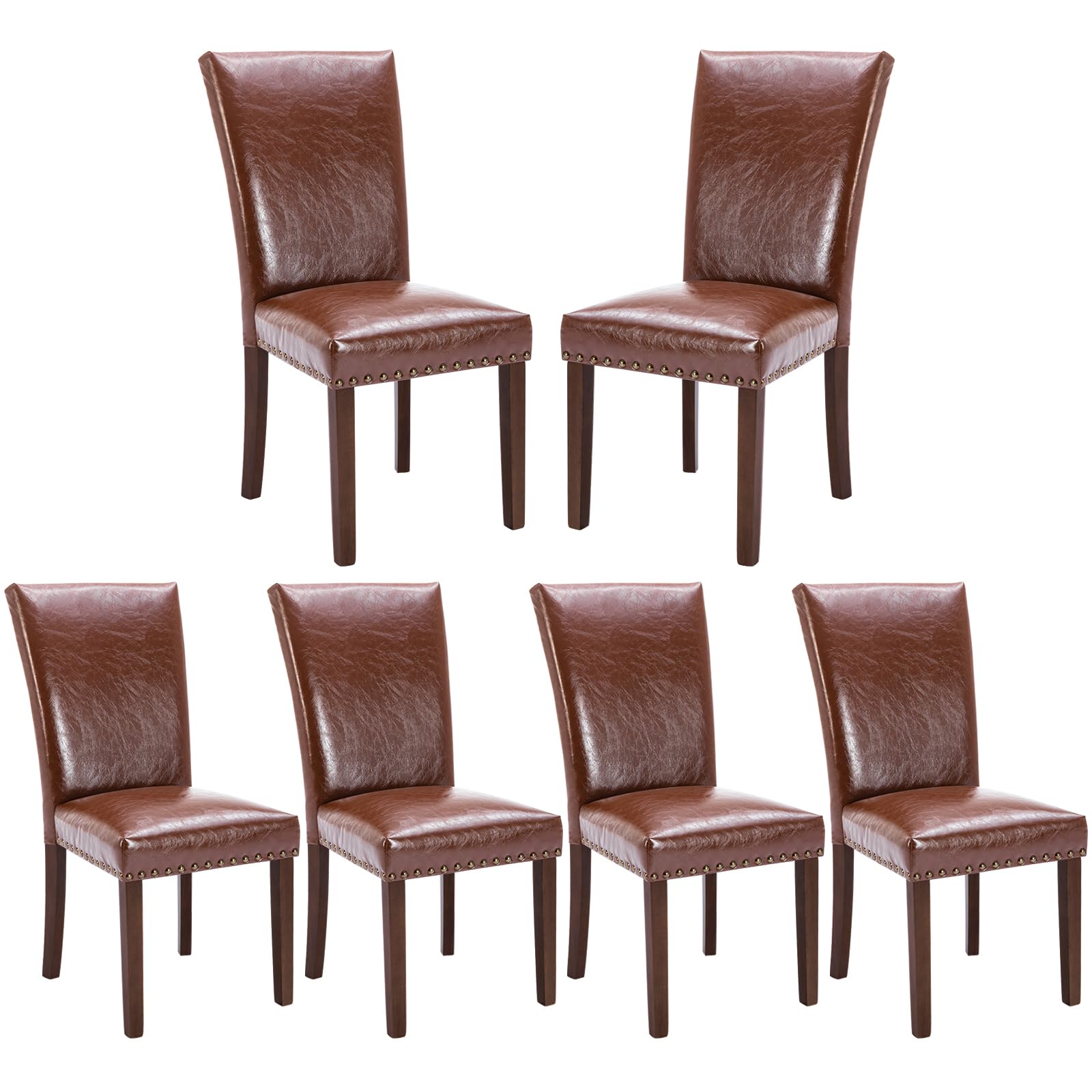 COLAMY Upholstered Fabric Dining Chairs Set of 6, High Back Padded Chairs w/Nailed Trim & Solid Wood Legs, Classic Parsons Chairs Side Chair for Home/Kitchen/Living Room-Beige (A420-BEIGE-6pcs)