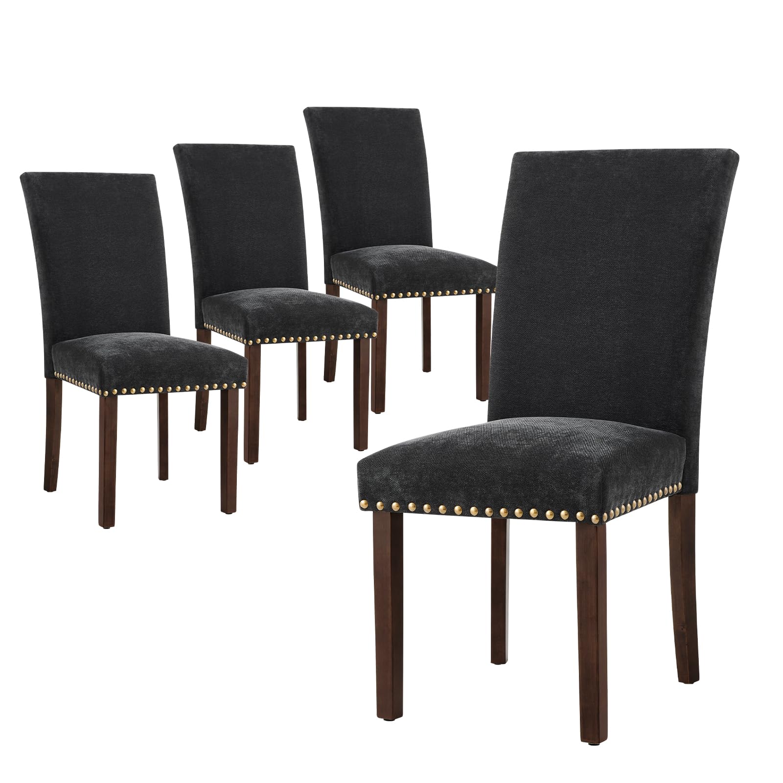 COLAMY Upholstered Fabric Dining Chairs Set of 6, High Back Padded Chairs w/Nailed Trim & Solid Wood Legs, Classic Parsons Chairs Side Chair for Home/Kitchen/Living Room-Beige (A420-BEIGE-6pcs)
