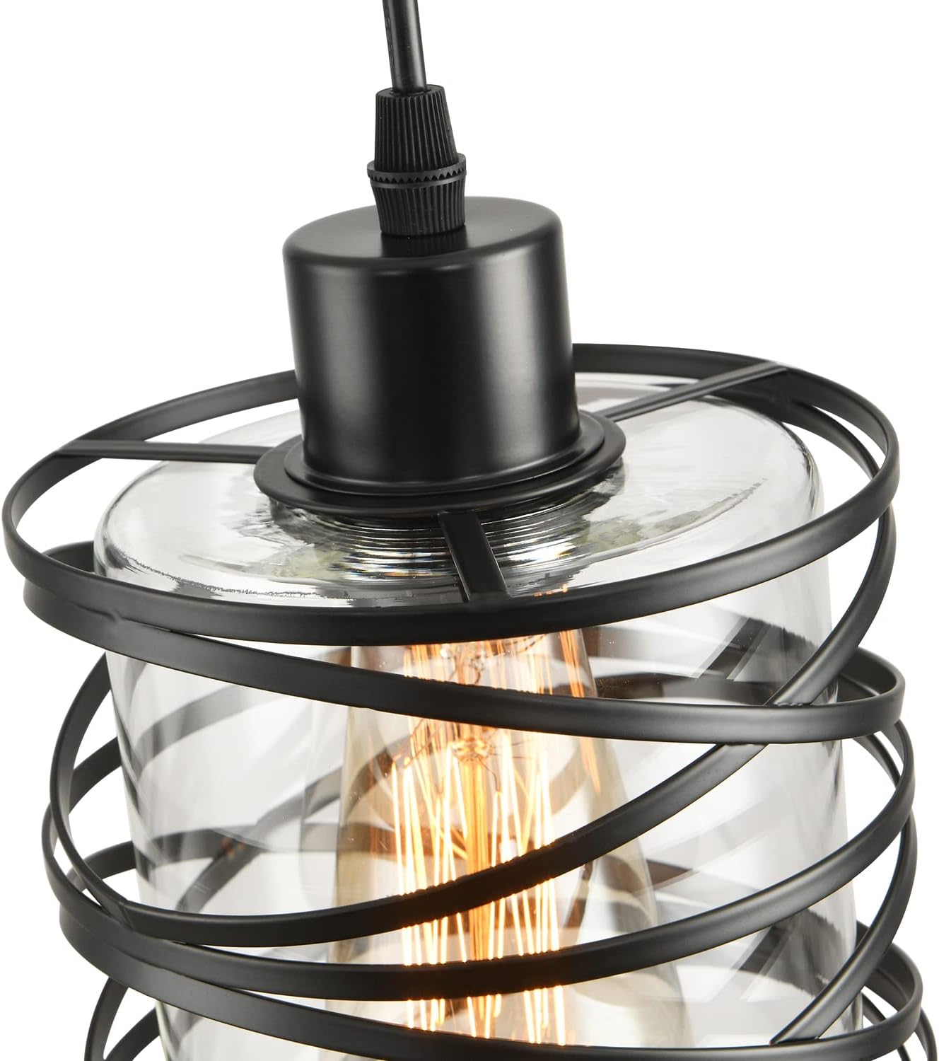 2 Pack Black Spiral Cage Pendant Lights with Clear Glass Shade, Suitable for Kitchen Island, Dining Table, Entryway, Restaurant
