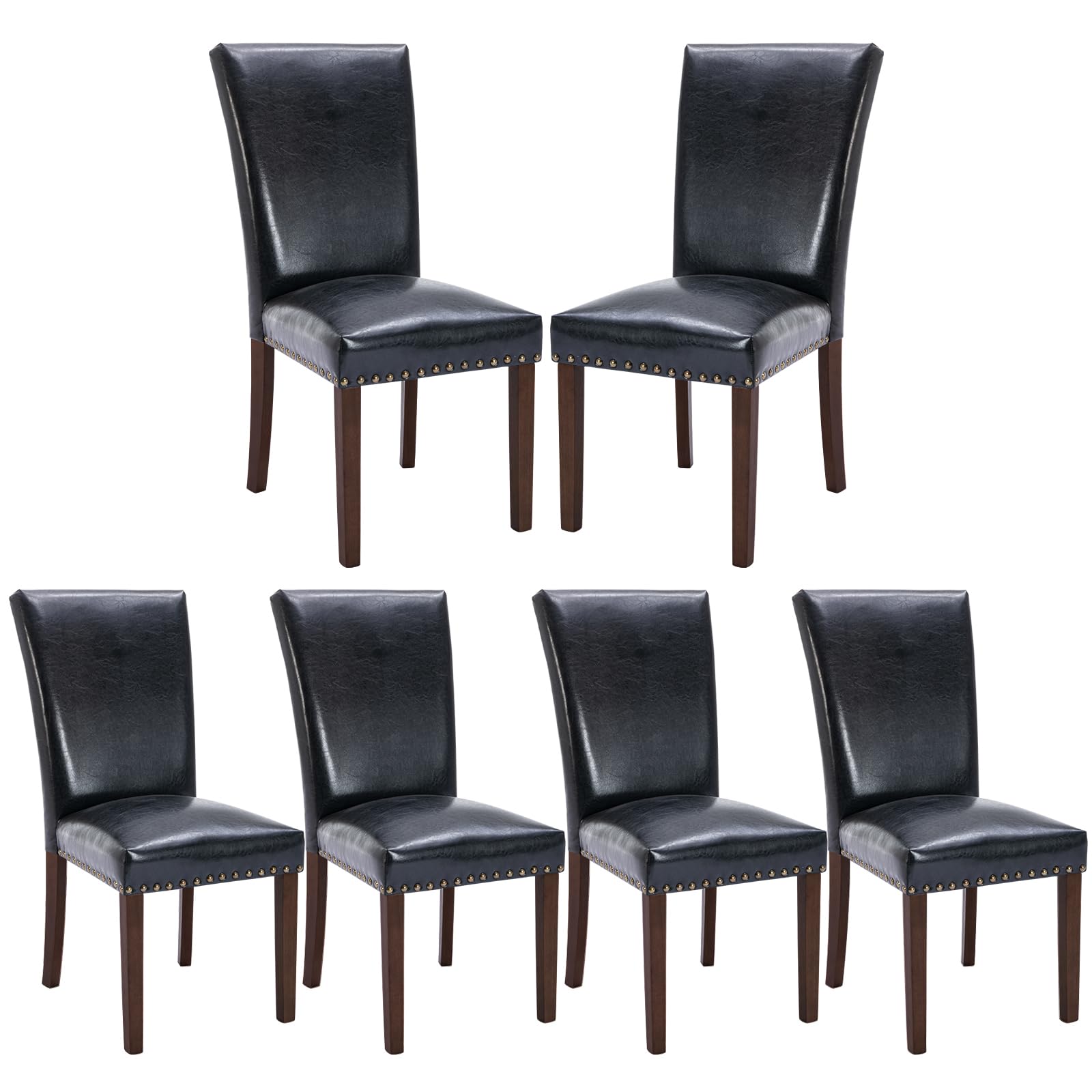 COLAMY Upholstered Fabric Dining Chairs Set of 6, High Back Padded Chairs w/Nailed Trim & Solid Wood Legs, Classic Parsons Chairs Side Chair for Home/Kitchen/Living Room-Beige (A420-BEIGE-6pcs)