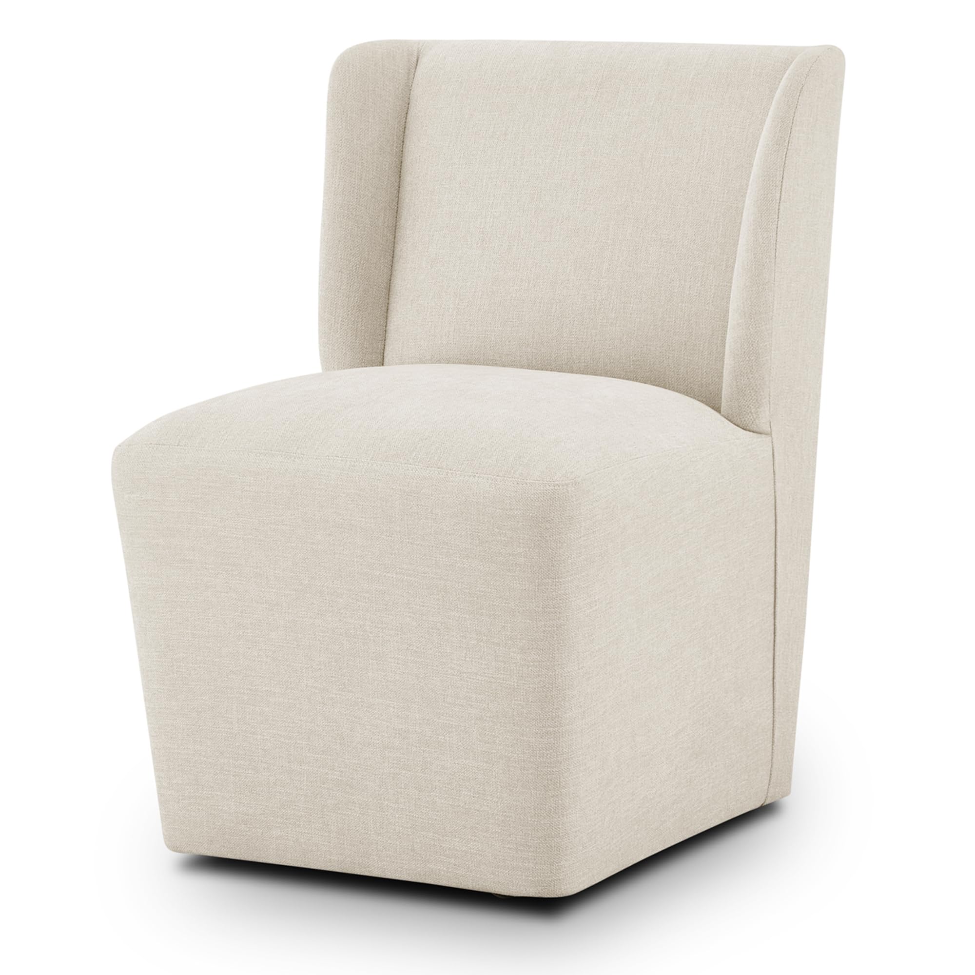KISLOT Upholstered Dining Chairs Set of 4 with Casters, Wingback Modern Side Armless Deskchair with Rollers for Diningroom Bedroom Livingroom Reading Room, Cream Beige Fabric
