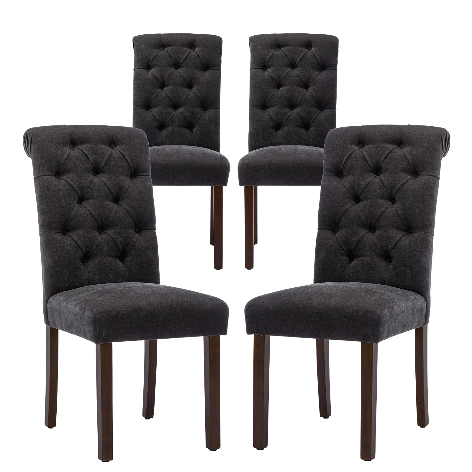 COLAMY Button Tufted Dining Chairs Set of 6, Parsons Upholstered Fabric Dining Room Chairs Kitchen Chairs with Wood Legs and Padded Seat, Taupe