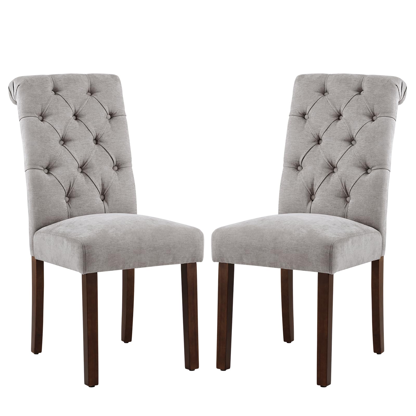 COLAMY Button Tufted Dining Chairs Set of 6, Parsons Upholstered Fabric Dining Room Chairs Kitchen Chairs with Wood Legs and Padded Seat, Taupe