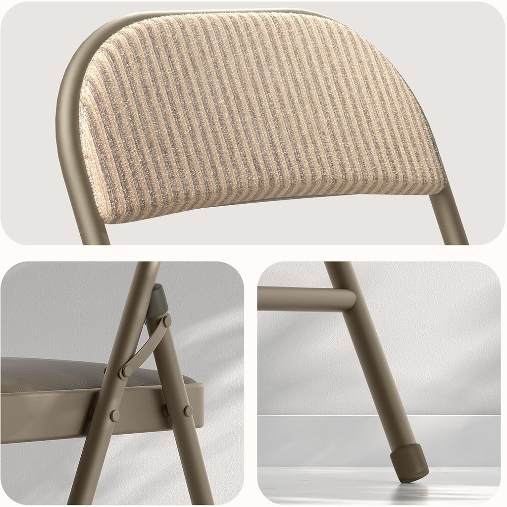 Nazhura 4 Pack Folding Chairs, Fabric Dining Chair Set with Padded Cushion and Back, Indoor Outdoo Seat for Home Office Events Wedding Party (Oatmeal Strip Fabric Seating)