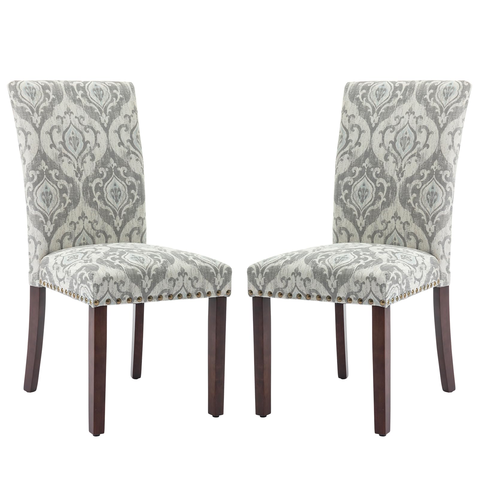 COLAMY Upholstered Fabric Dining Chairs Set of 6, High Back Padded Chairs w/Nailed Trim & Solid Wood Legs, Classic Parsons Chairs Side Chair for Home/Kitchen/Living Room-Beige (A420-BEIGE-6pcs)