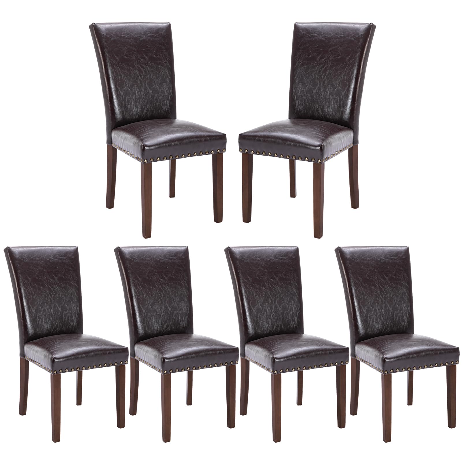 COLAMY Upholstered Fabric Dining Chairs Set of 6, High Back Padded Chairs w/Nailed Trim & Solid Wood Legs, Classic Parsons Chairs Side Chair for Home/Kitchen/Living Room-Beige (A420-BEIGE-6pcs)