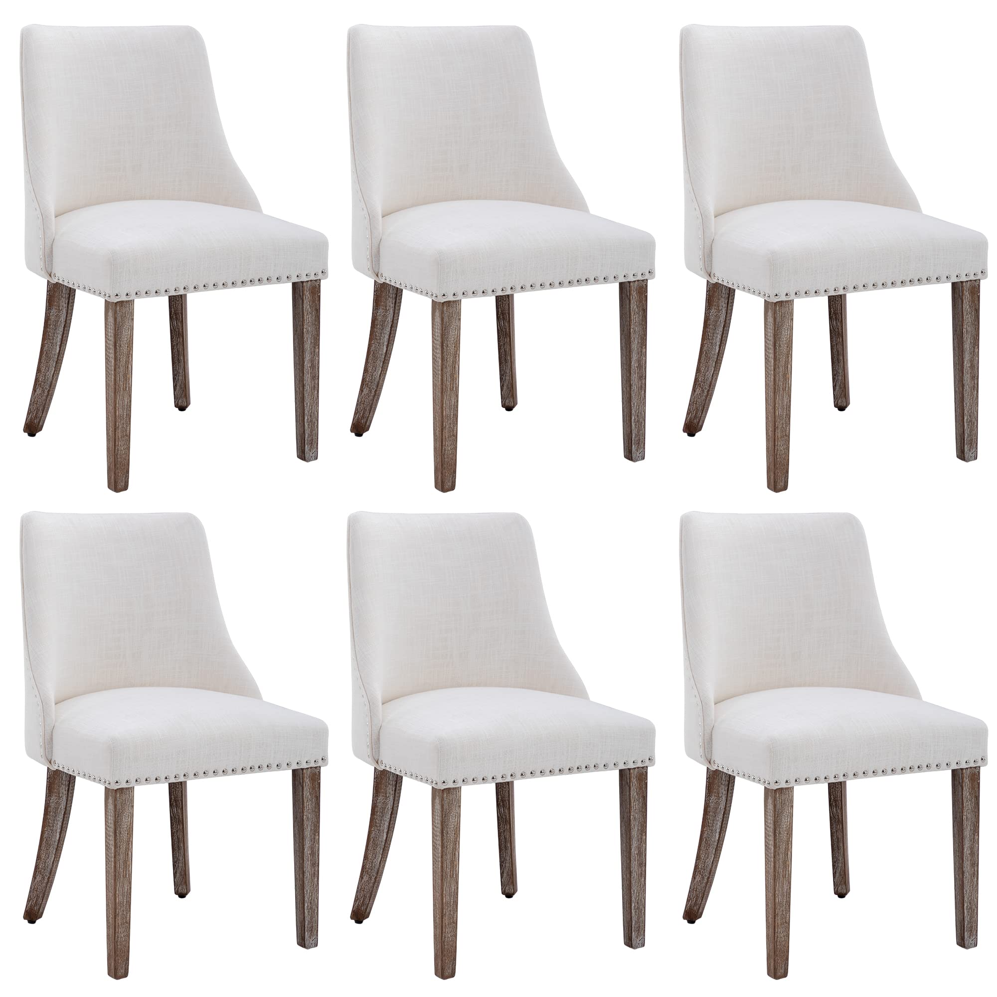 Kmax Fabric Dining Chairs Set of 2 Upholstered Side Chairs Farmhouse Accent Chairs with Nailhead Wood Legs for Dining Room Guest Room Restaurant, Cream