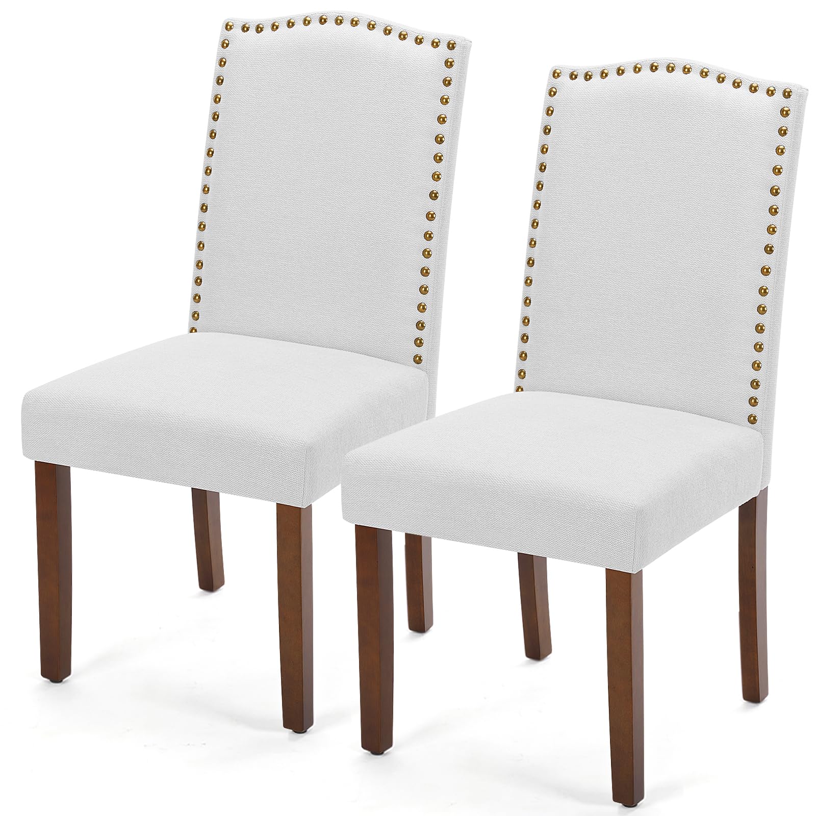 DUMOS Upholstered Dining Chairs，Set of 6 Fabric Dining Room Kitchen Chair with Nailhead Trim and Wood Legs, Modern Side Chairs for Living Light Grey