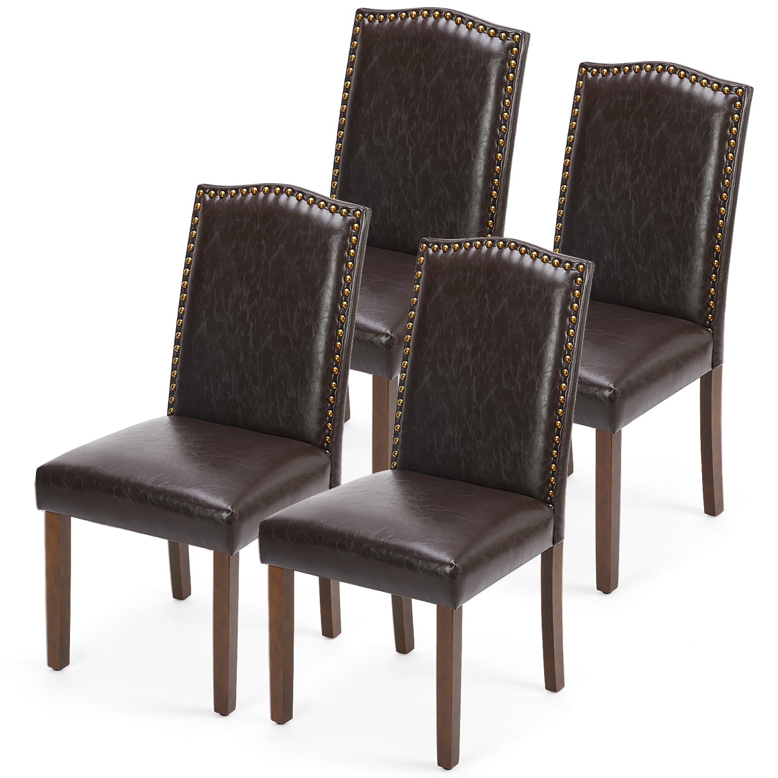 DUMOS Upholstered Dining Chairs，Set of 6 Fabric Dining Room Kitchen Chair with Nailhead Trim and Wood Legs, Modern Side Chairs for Living Light Grey