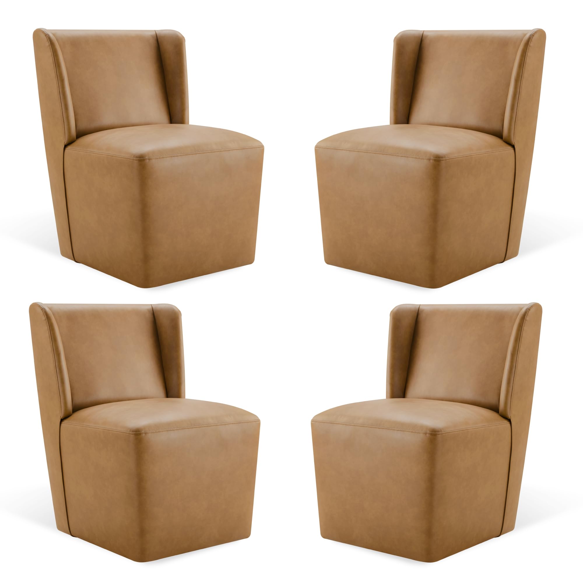 KISLOT Upholstered Dining Chairs Set of 4 with Casters, Wingback Modern Side Armless Deskchair with Rollers for Diningroom Bedroom Livingroom Reading Room, Cream Beige Fabric