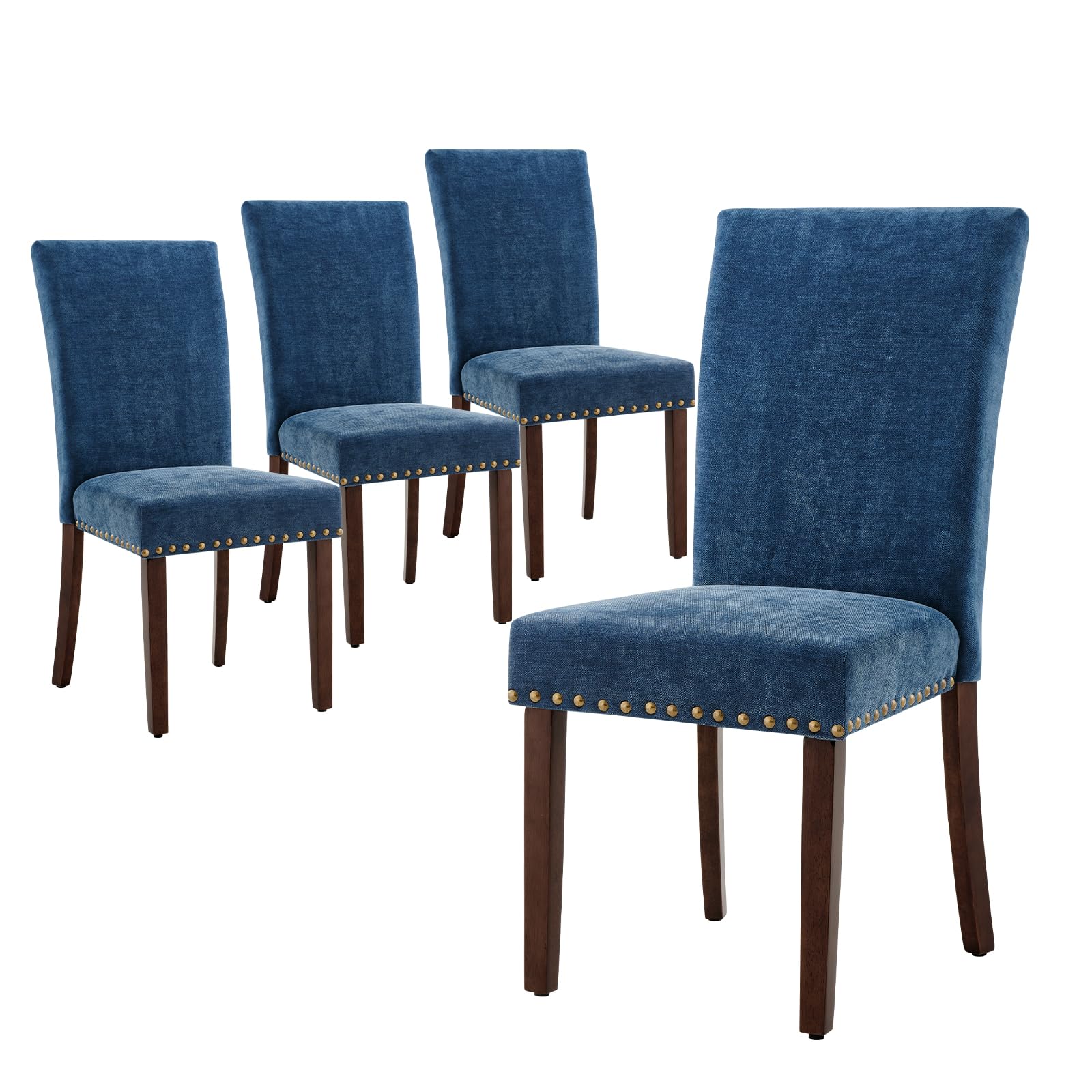 COLAMY Upholstered Fabric Dining Chairs Set of 6, High Back Padded Chairs w/Nailed Trim & Solid Wood Legs, Classic Parsons Chairs Side Chair for Home/Kitchen/Living Room-Beige (A420-BEIGE-6pcs)