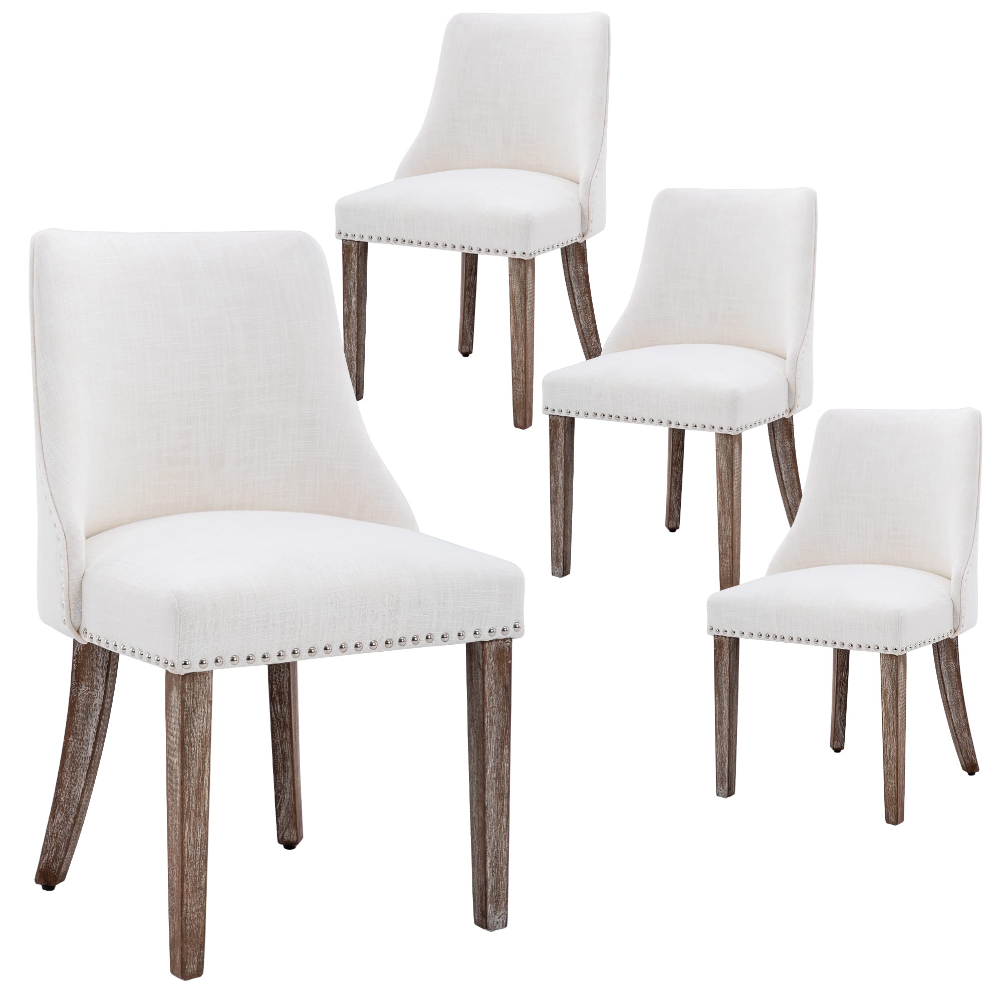 Kmax Fabric Dining Chairs Set of 2 Upholstered Side Chairs Farmhouse Accent Chairs with Nailhead Wood Legs for Dining Room Guest Room Restaurant, Cream