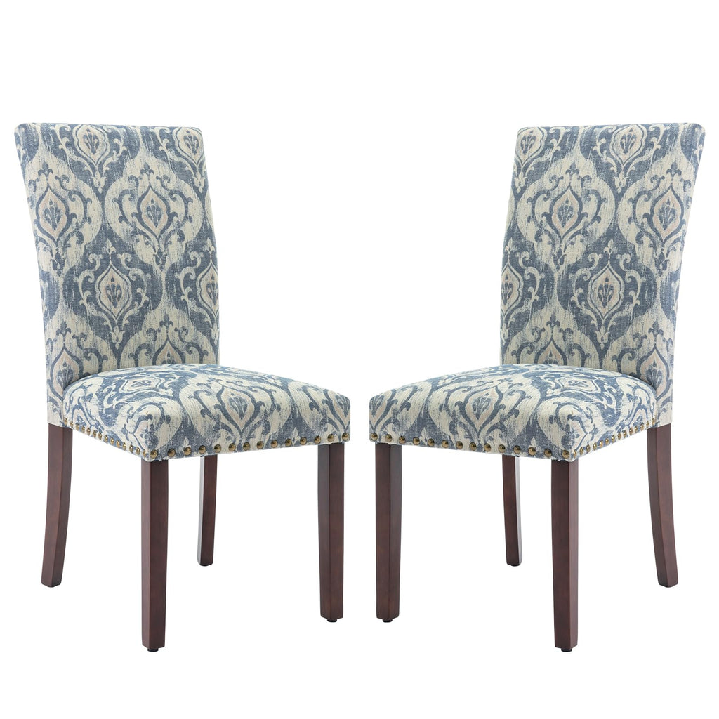 COLAMY Upholstered Fabric Dining Chairs Set of 6, High Back Padded Chairs w/Nailed Trim & Solid Wood Legs, Classic Parsons Chairs Side Chair for Home/Kitchen/Living Room-Beige (A420-BEIGE-6pcs)