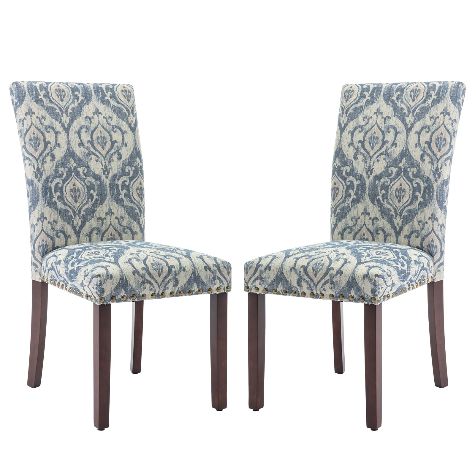 COLAMY Upholstered Fabric Dining Chairs Set of 6, High Back Padded Chairs w/Nailed Trim & Solid Wood Legs, Classic Parsons Chairs Side Chair for Home/Kitchen/Living Room-Beige (A420-BEIGE-6pcs)