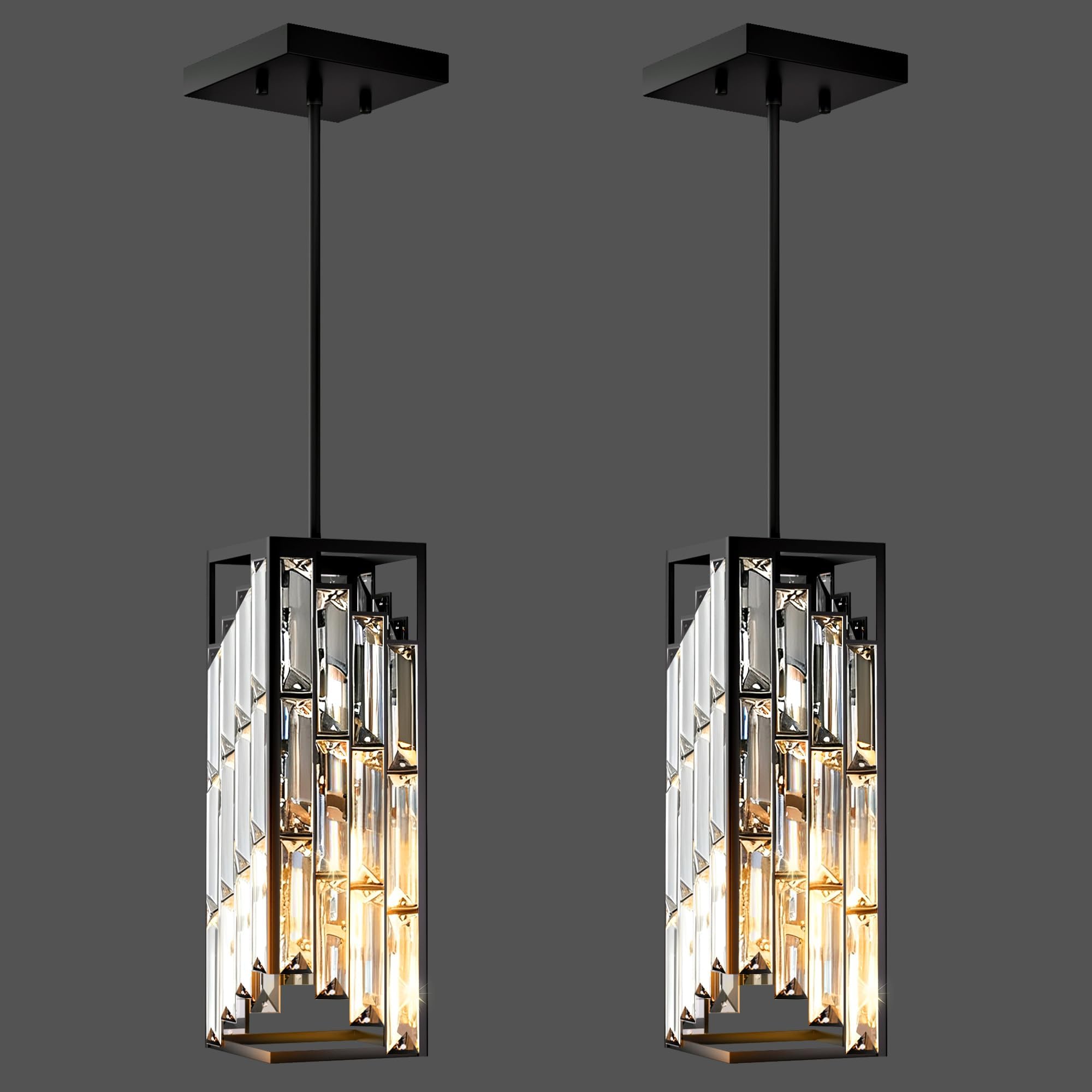 Black Pendant Lights Kitchen Island 3 Pack, Mini Crystal Chandeliers, Modern Pendant Lights Ceiling Lighting Fixtures for Kitchen Island, Dinning Room, Bedroom