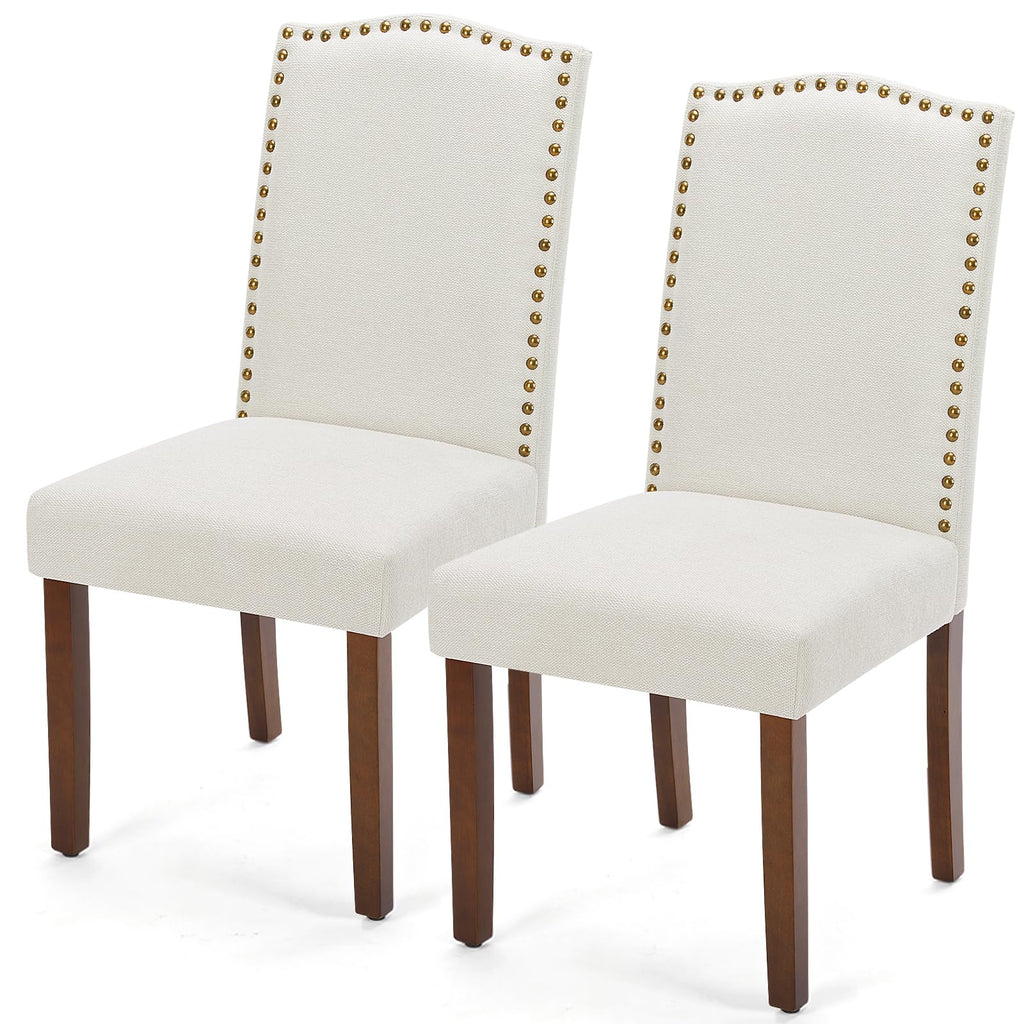 DUMOS Upholstered Dining Chairs，Set of 6 Fabric Dining Room Kitchen Chair with Nailhead Trim and Wood Legs, Modern Side Chairs for Living Light Grey