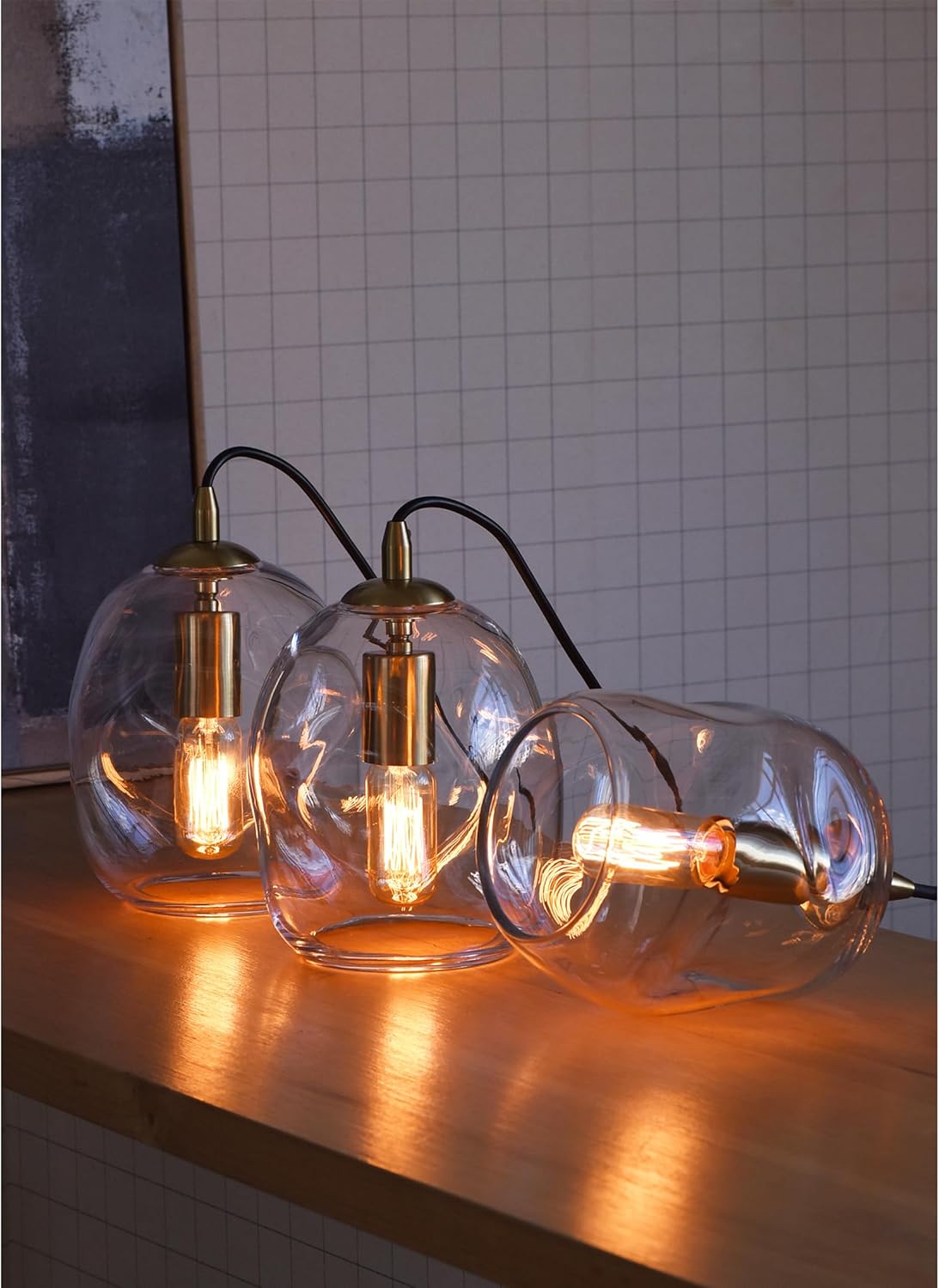 CASAMOTION Pendant Lights Kitchen Island 2 Pack Modern Contemporary Clear Glass Organic Globe Brass Gold Hanging Light Adjustable Cord Bedroom Dining Table Small Medium Lamp 8 Inch Height