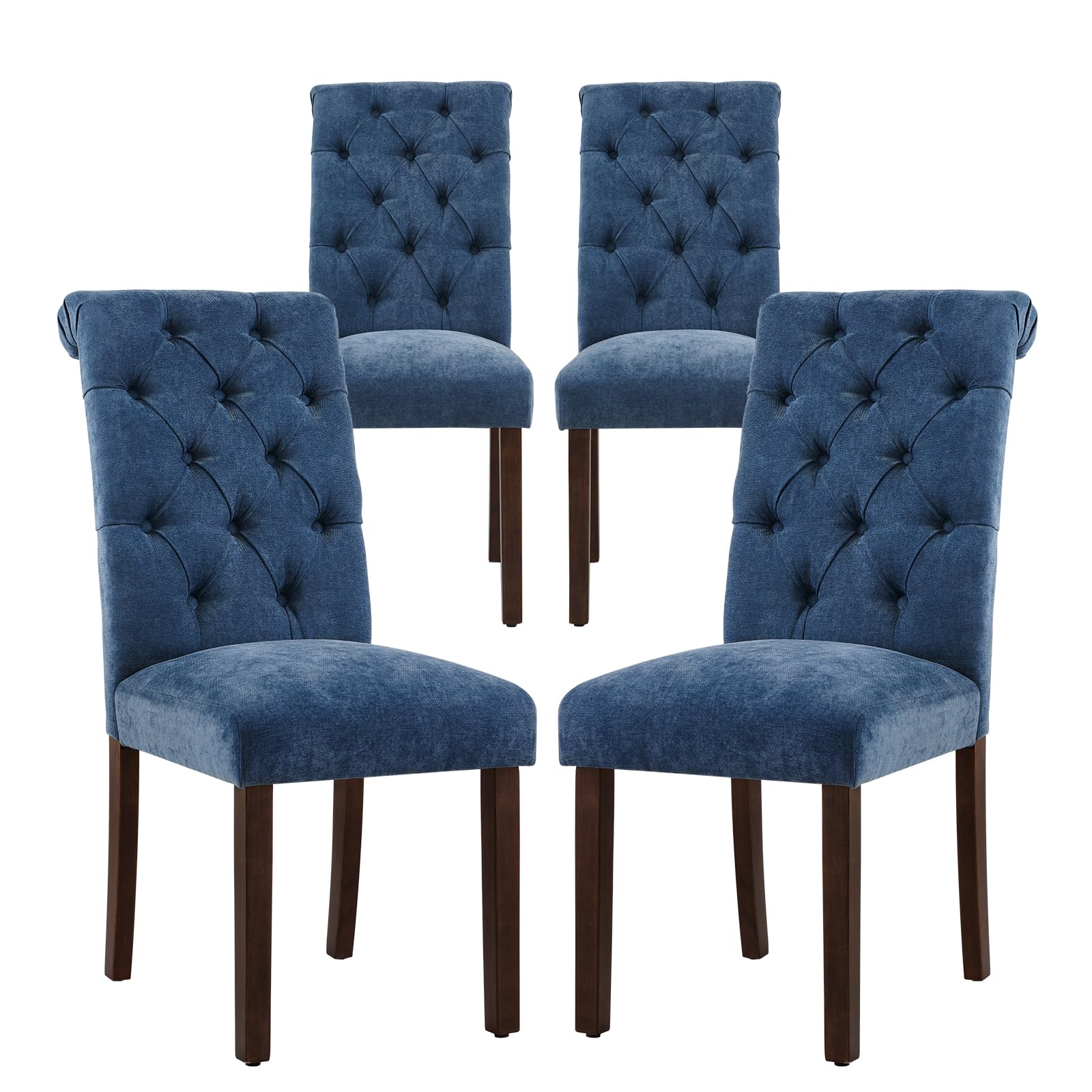 COLAMY Button Tufted Dining Chairs Set of 6, Parsons Upholstered Fabric Dining Room Chairs Kitchen Chairs with Wood Legs and Padded Seat, Taupe