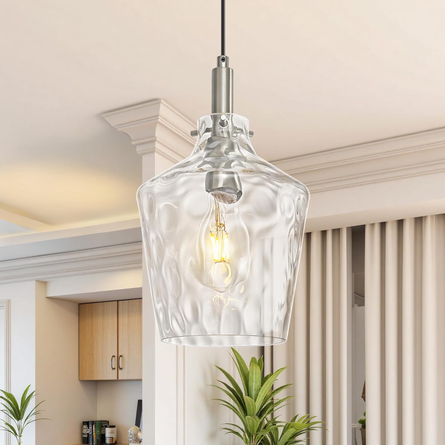 Modern Glass Pendant Lighting for Kitchen Island 2 Pack, Farmhouse Black and Gold Pendant Light Fixtures, Adjustable Hanging Ceiling Light, Angled Clear Glass Shades 8 Inch
