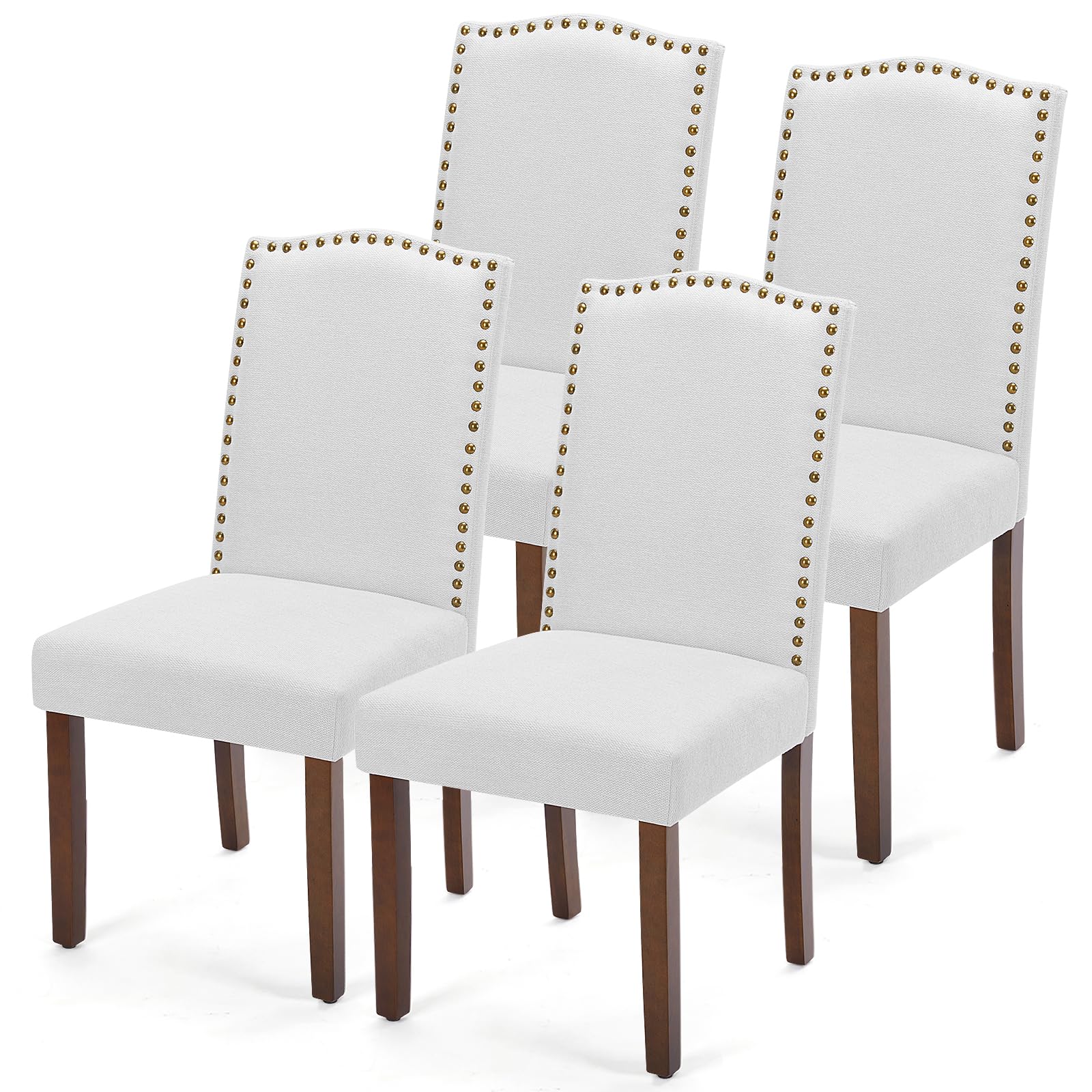 DUMOS Upholstered Dining Chairs，Set of 6 Fabric Dining Room Kitchen Chair with Nailhead Trim and Wood Legs, Modern Side Chairs for Living Light Grey
