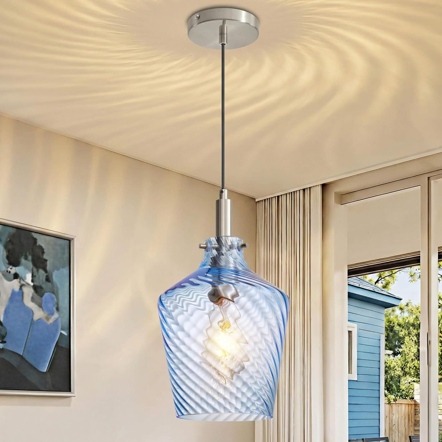 Modern Glass Pendant Lighting for Kitchen Island 2 Pack, Farmhouse Black and Gold Pendant Light Fixtures, Adjustable Hanging Ceiling Light, Angled Clear Glass Shades 8 Inch