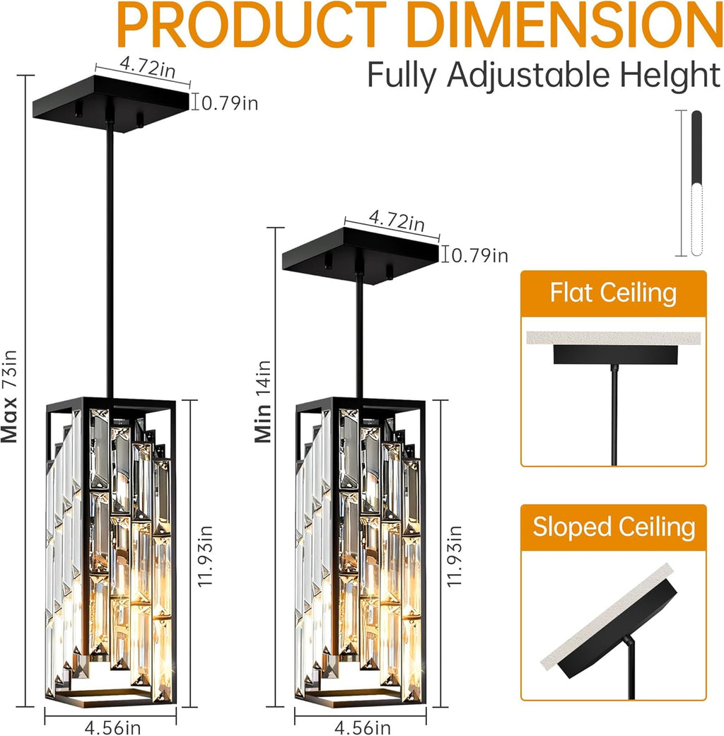 Black Pendant Lights Kitchen Island 3 Pack, Mini Crystal Chandeliers, Modern Pendant Lights Ceiling Lighting Fixtures for Kitchen Island, Dinning Room, Bedroom
